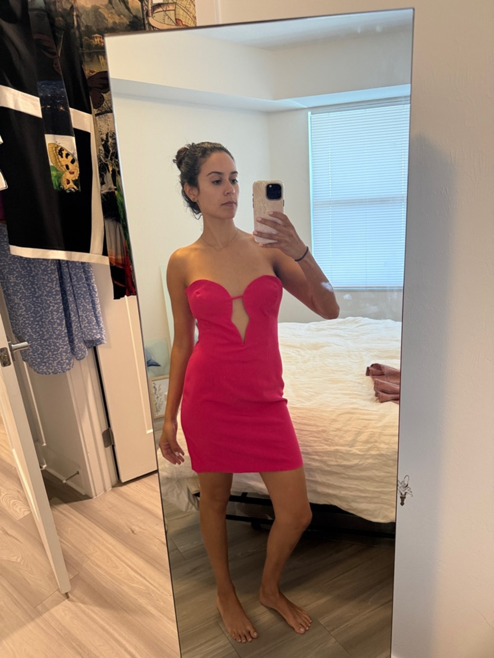 Strapless Hot Pink Cutout Mini Dress